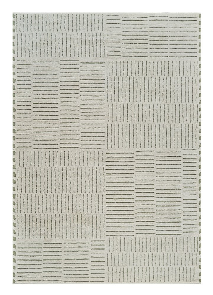 4' X 6' Cream and Green Abstract Distressed Area Rug