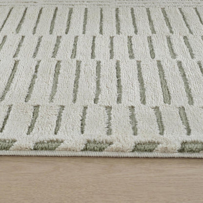 4' X 6' Cream and Green Abstract Distressed Area Rug