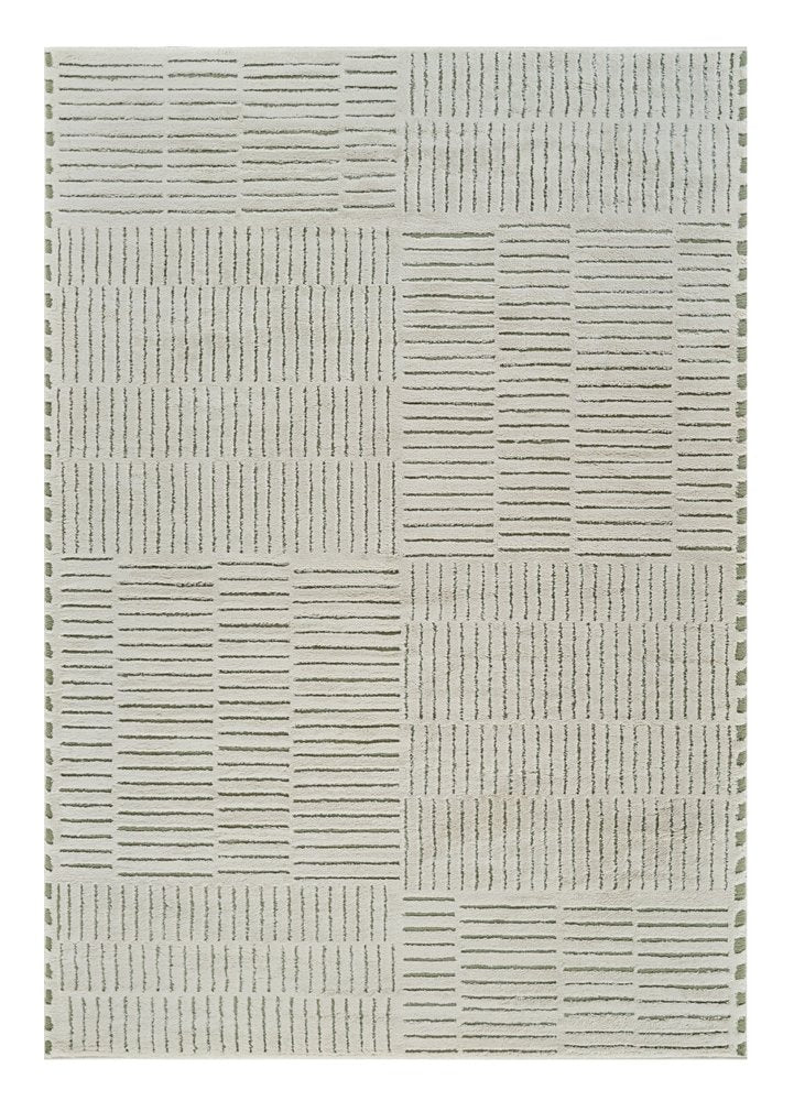 4' X 6' Cream and Green Abstract Distressed Area Rug