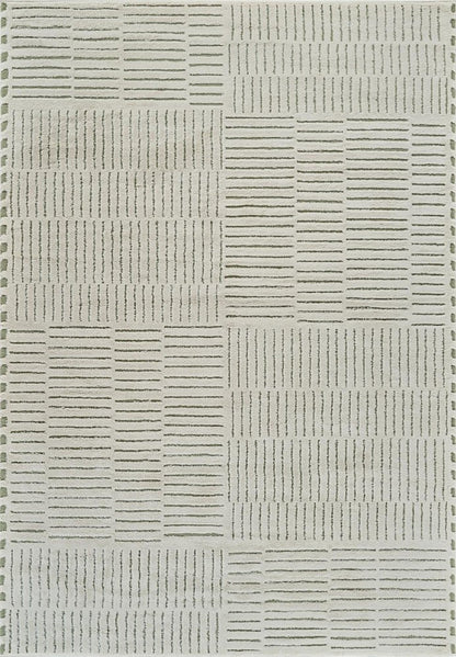 7' X 10' Cream and Green Abstract Distressed Area Rug