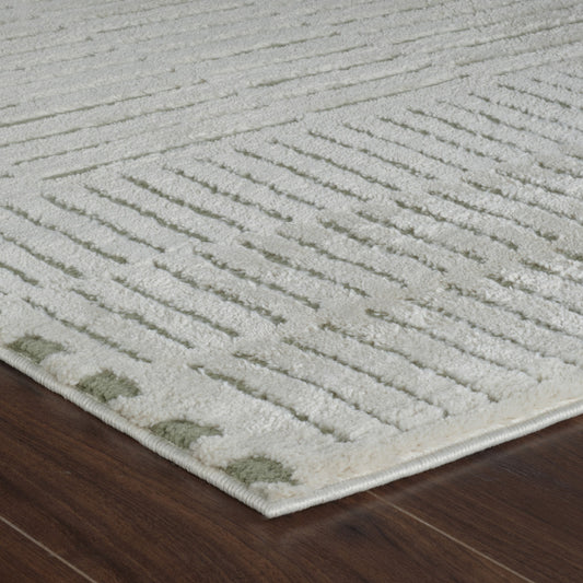 7' X 10' Cream and Green Abstract Distressed Area Rug