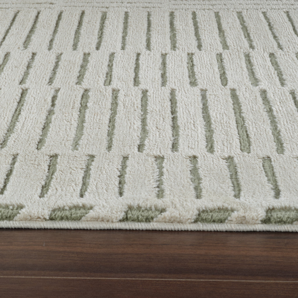 7' X 10' Cream and Green Abstract Distressed Area Rug