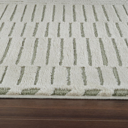 7' X 10' Cream and Green Abstract Distressed Area Rug