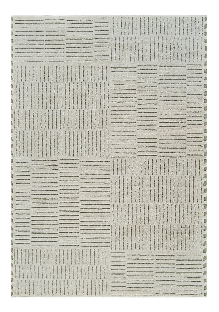 7' X 10' Cream and Green Abstract Distressed Area Rug