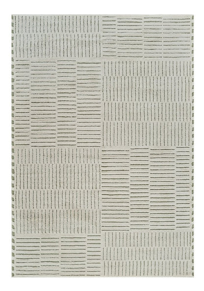 7' X 10' Cream and Green Abstract Distressed Area Rug