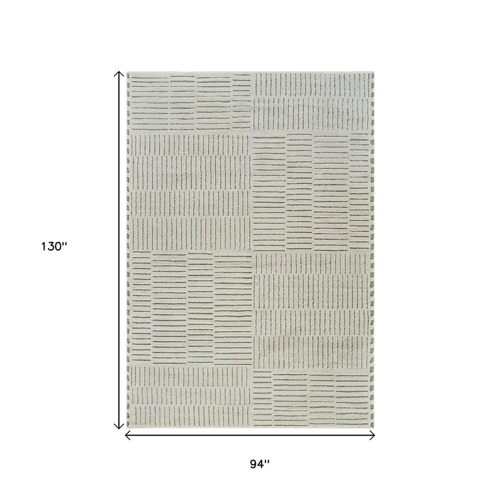 8' X 11' Cream And Green Abstract Distressed Area Rug