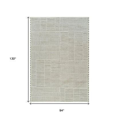 8' X 11' Cream And Green Abstract Distressed Area Rug