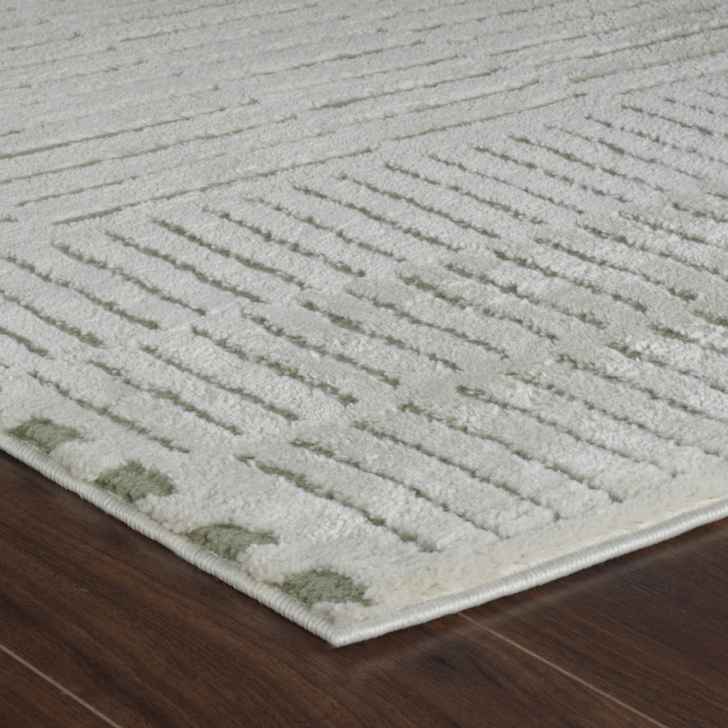 8' X 11' Cream and Green Abstract Distressed Area Rug