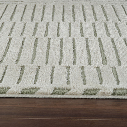 8' X 11' Cream and Green Abstract Distressed Area Rug