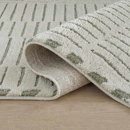 8' X 11' Cream And Green Abstract Distressed Area Rug