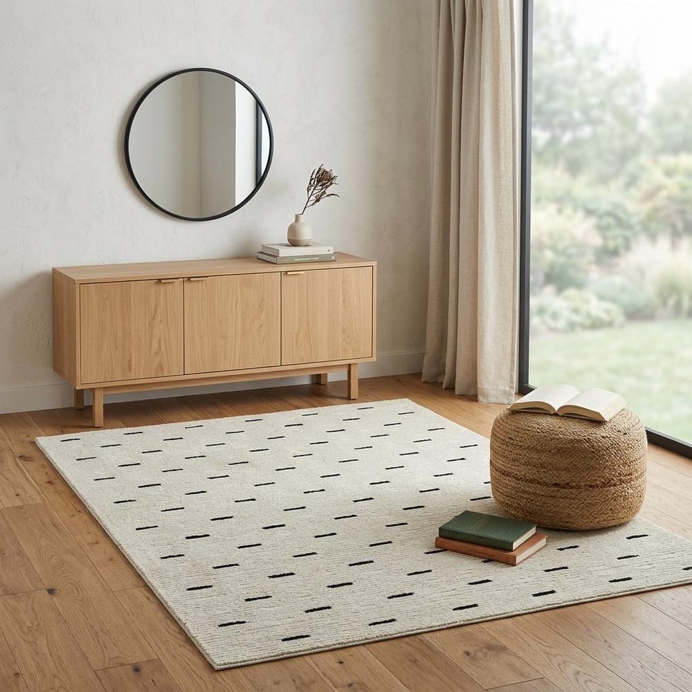 4' X 6' Cream and Black Abstract Distressed Area Rug