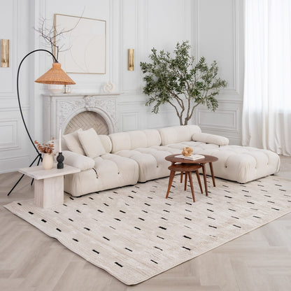 4' X 6' Cream and Black Abstract Distressed Area Rug