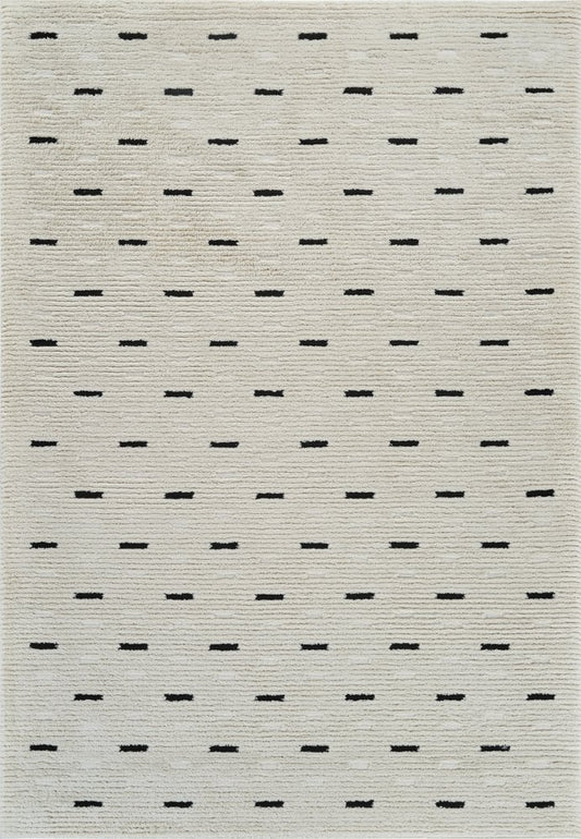 5' X 8' Cream and Black Abstract Distressed Area Rug