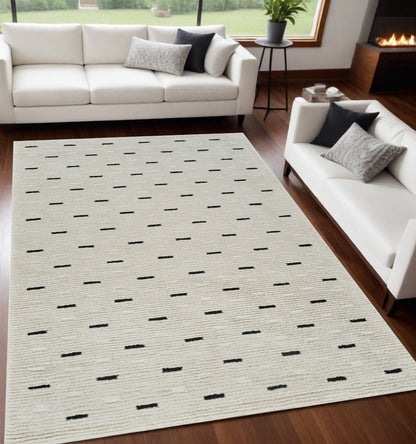 5' X 8' Cream and Black Abstract Distressed Area Rug