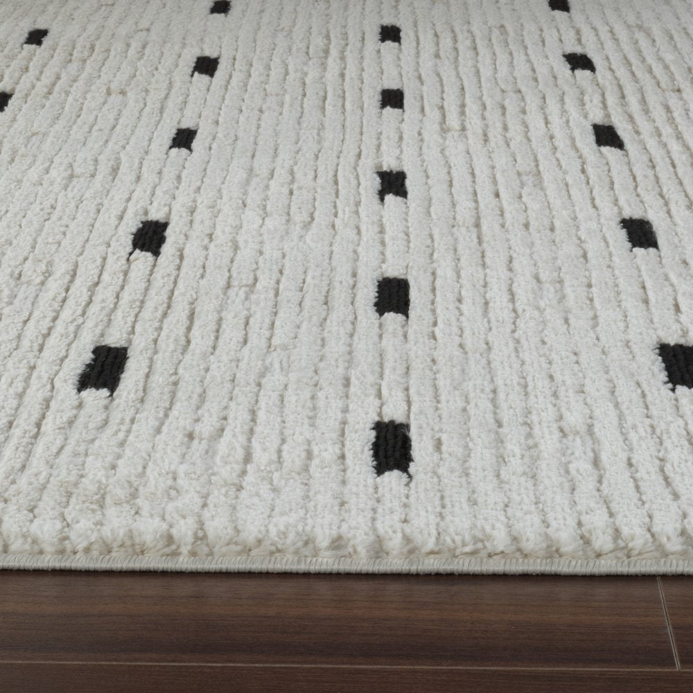 8' X 11' Cream and Black Abstract Distressed Area Rug