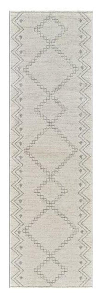 8' Cream And Beige Abstract Distressed Runner Rug