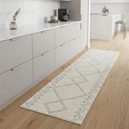 8' Cream And Beige Abstract Distressed Runner Rug