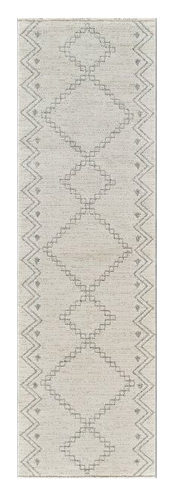 8' Cream And Beige Abstract Distressed Runner Rug