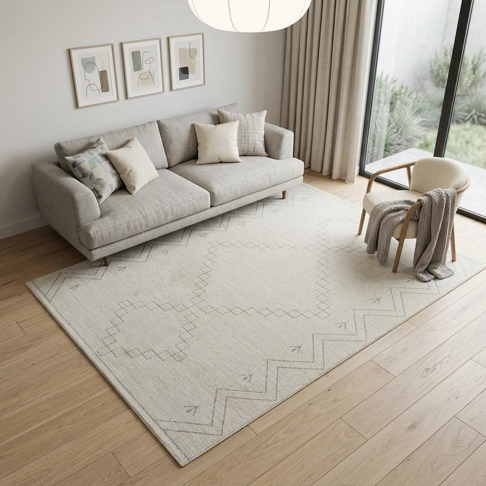5' X 8' Cream and Beige Abstract Distressed Area Rug