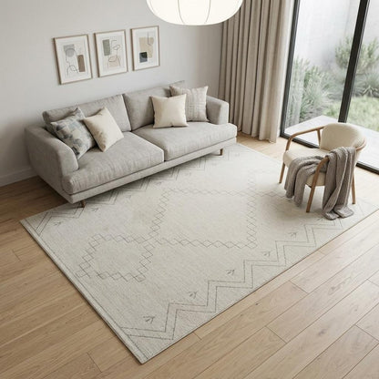 5' X 8' Cream and Beige Abstract Distressed Area Rug