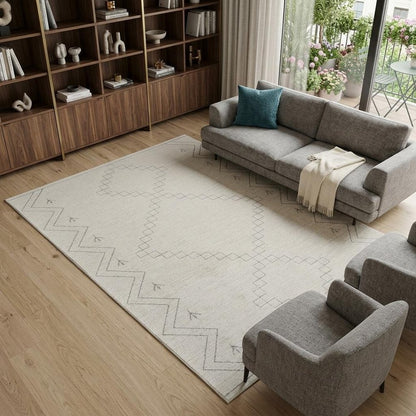 7' X 10' Cream and Beige Abstract Distressed Area Rug