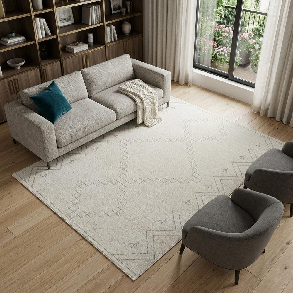 8' X 11' Cream and Beige Abstract Distressed Area Rug