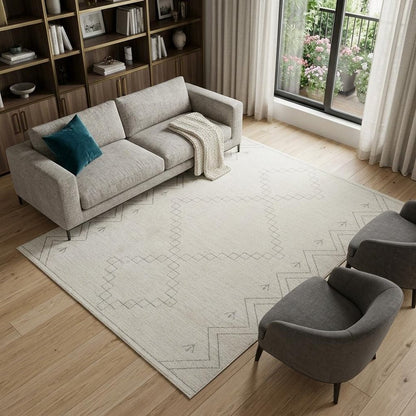 8' X 11' Cream and Beige Abstract Distressed Area Rug