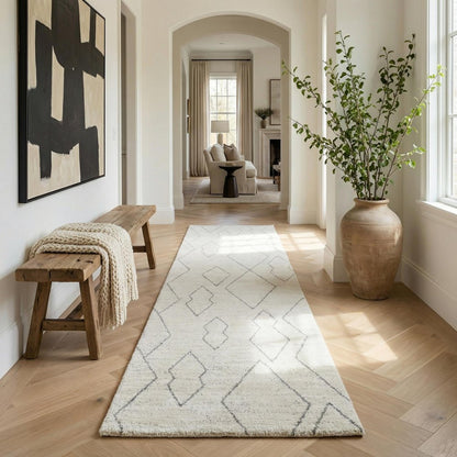 8' Cream And Beige Abstract Distressed Runner Rug