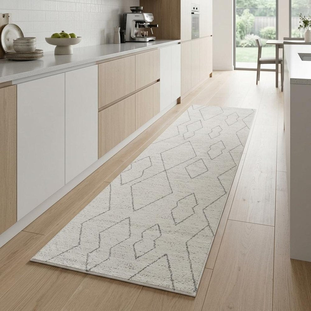 8' Cream And Beige Abstract Distressed Runner Rug