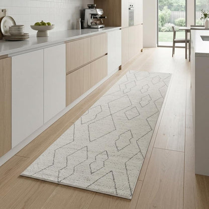 8' Cream And Beige Abstract Distressed Runner Rug