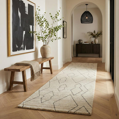 8' Cream And Beige Abstract Distressed Runner Rug