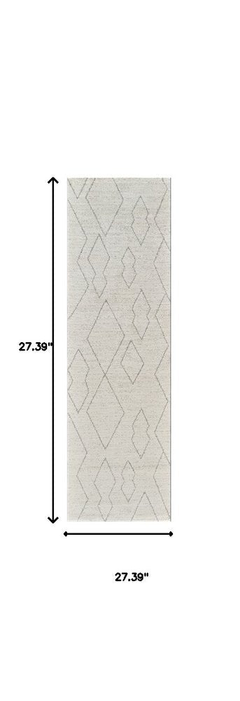 8' Cream And Beige Abstract Distressed Runner Rug