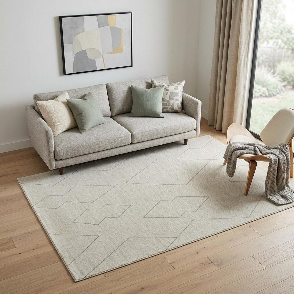5' X 8' Cream and Beige Abstract Distressed Area Rug