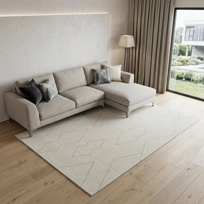 7' X 10' Cream and Beige Abstract Distressed Area Rug