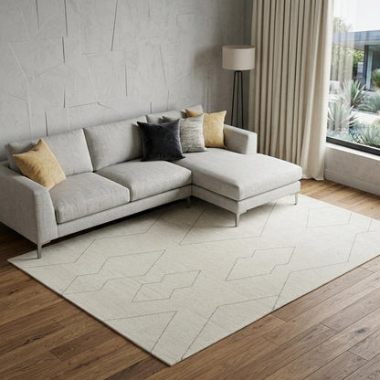 7' X 10' Cream and Beige Abstract Distressed Area Rug
