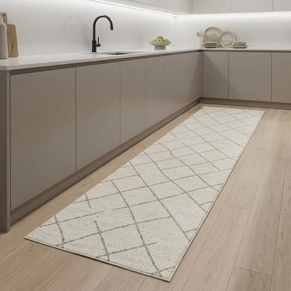 8' Cream And Beige Abstract Distressed Runner Rug