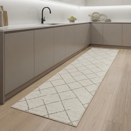 8' Cream And Beige Abstract Distressed Runner Rug
