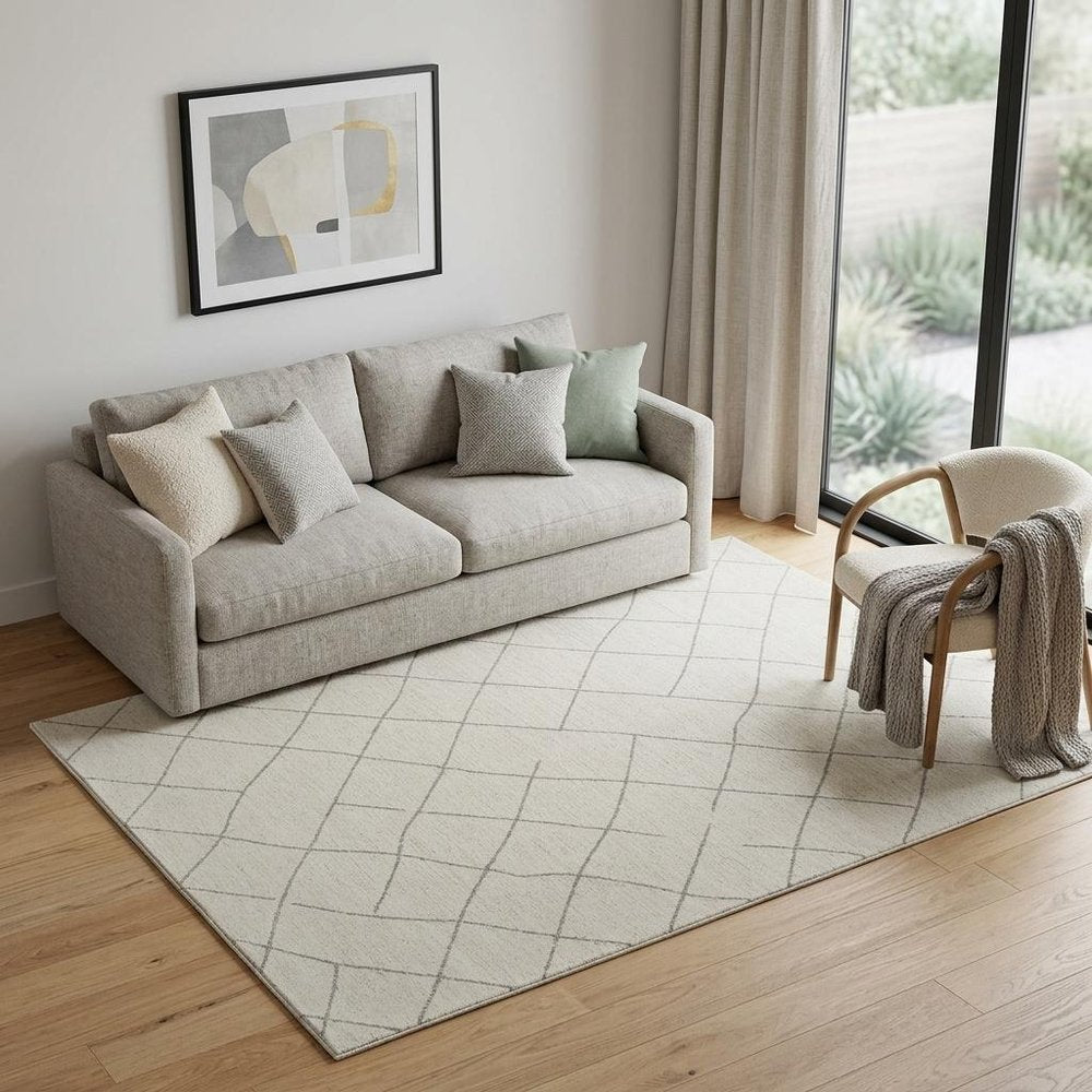 5' X 8' Cream and Beige Abstract Distressed Area Rug