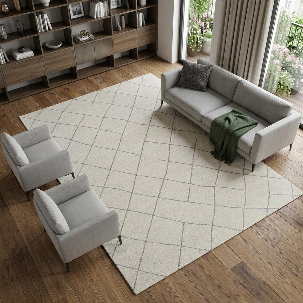 7' X 10' Cream and Beige Abstract Distressed Area Rug