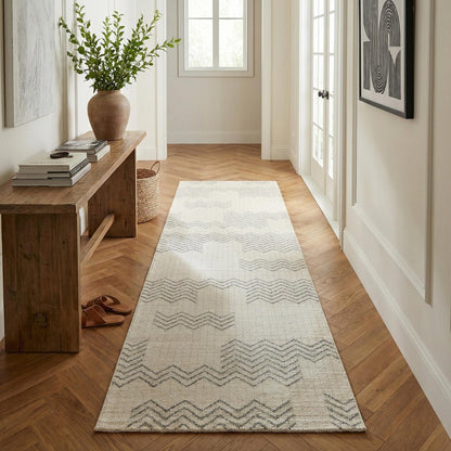 8' Cream And Beige Abstract Distressed Runner Rug