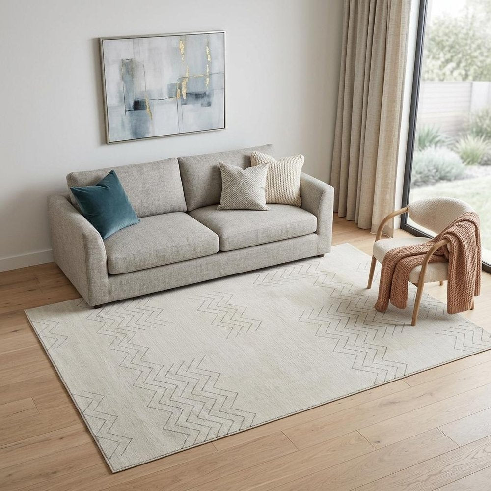 5' X 8' Cream and Beige Abstract Distressed Area Rug