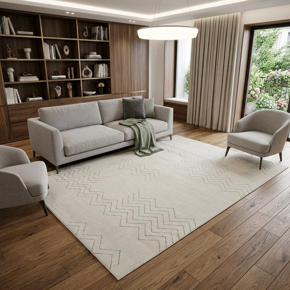 7' X 10' Cream and Beige Abstract Distressed Area Rug