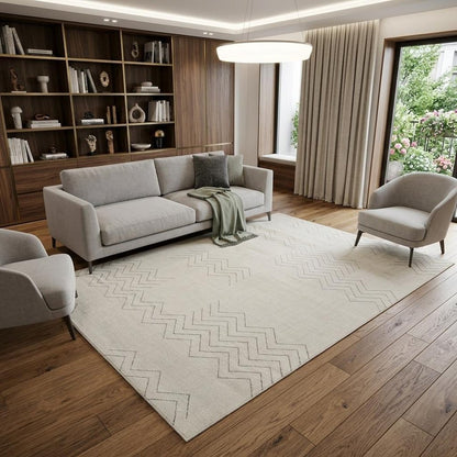 7' X 10' Cream and Beige Abstract Distressed Area Rug