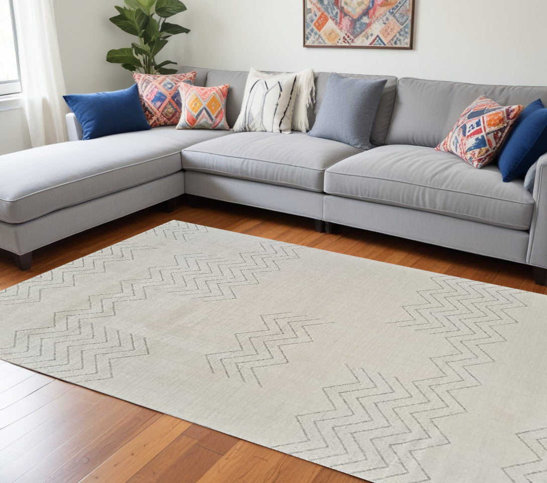 7' X 10' Cream and Beige Abstract Distressed Area Rug