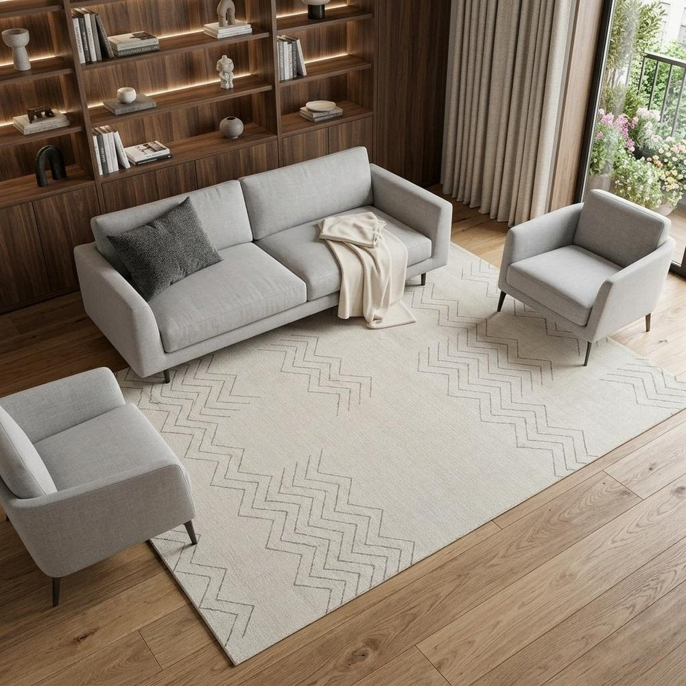 7' X 10' Cream and Beige Abstract Distressed Area Rug