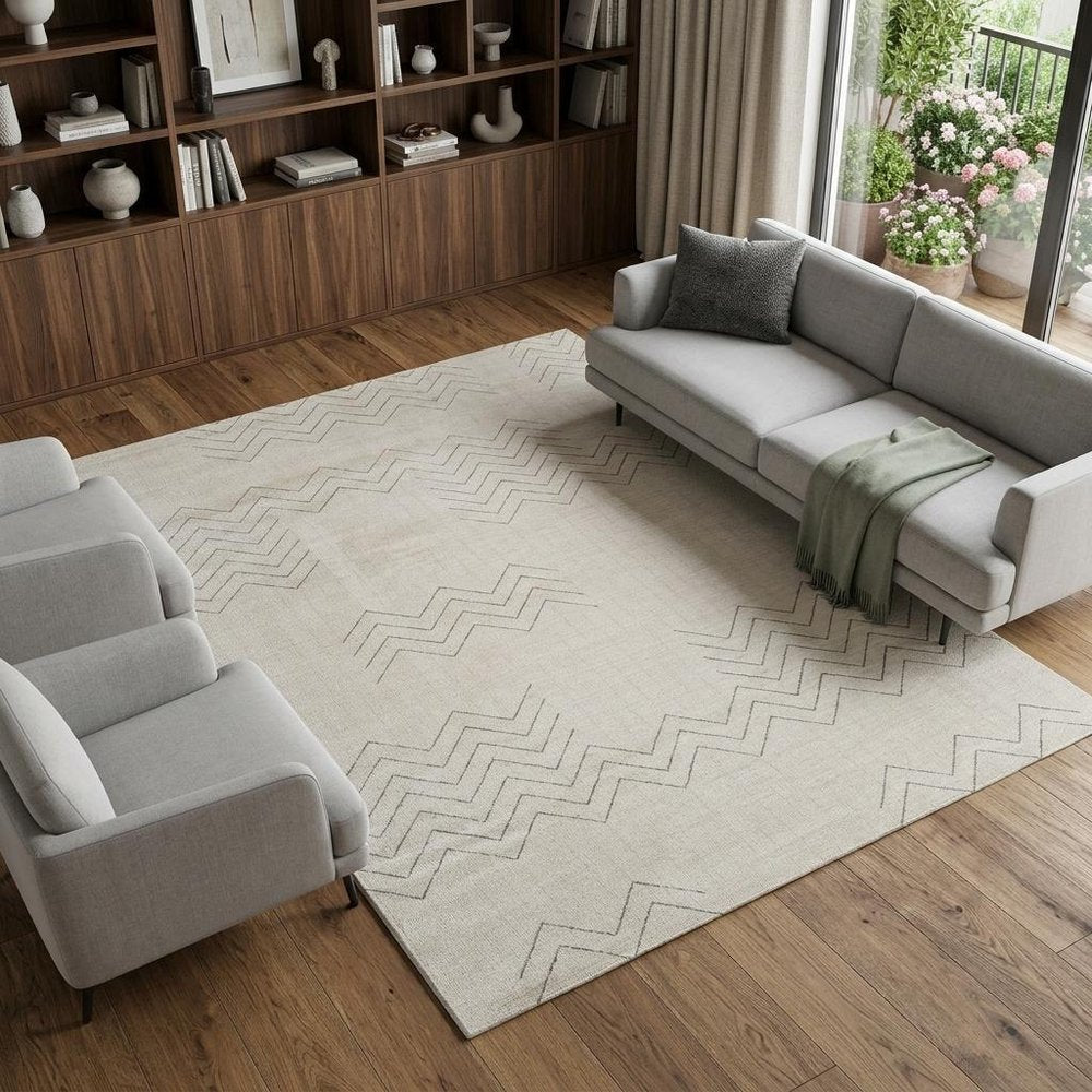 8' X 11' Cream and Beige Abstract Distressed Area Rug