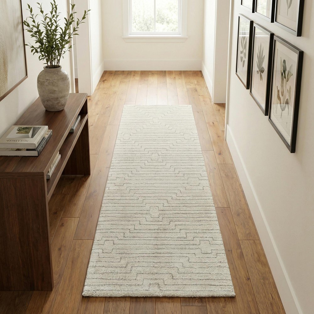 8' Cream And Beige Abstract Distressed Runner Rug