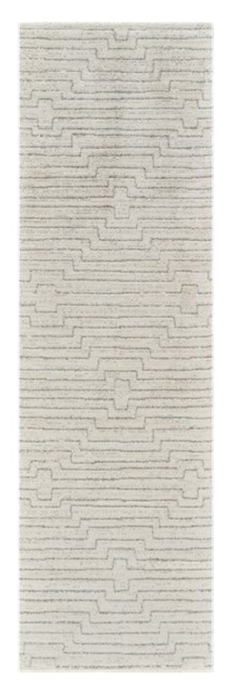 8' Cream And Beige Abstract Distressed Runner Rug