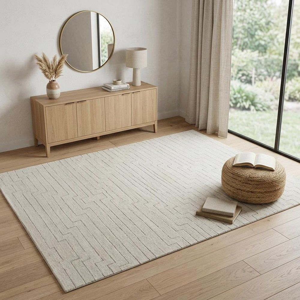 4' X 6' Cream and Beige Abstract Distressed Area Rug