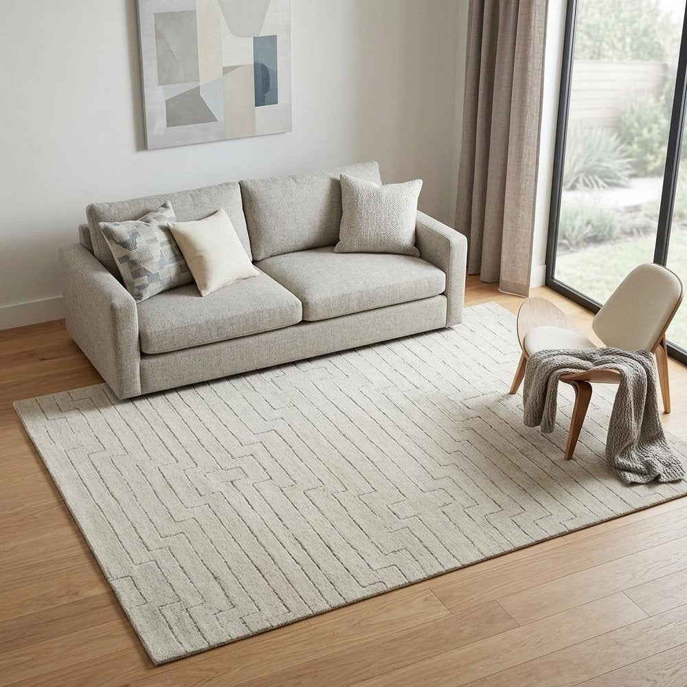 5' X 8' Cream and Beige Abstract Distressed Area Rug